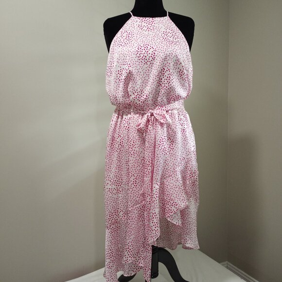 EXPRESS PINK|WHITE HALTER STYLE MAXI DRESS WITH RUFFLE WRAP SKIRT WOMEN SIZE XL - Picture 1 of 9